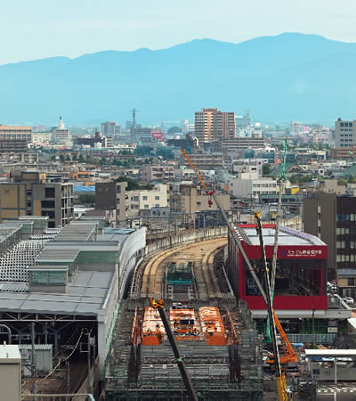 福井駅前高架橋工事始点側（1BL工区）を望む