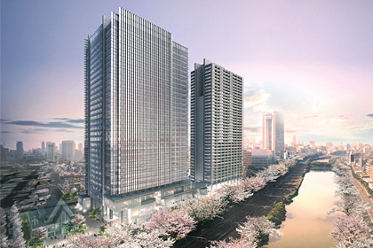 Conceptual rendering of a completed large-scale urban redevelopment project (Japan)